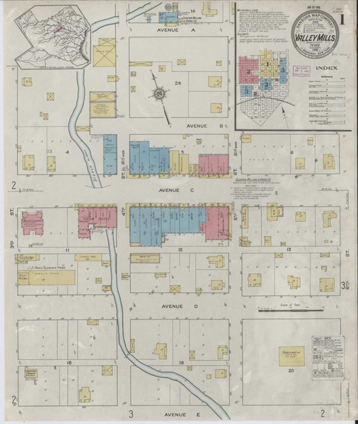 Valley Mills Texas 1915 - Fire Insurance Index - Old Map Reprint