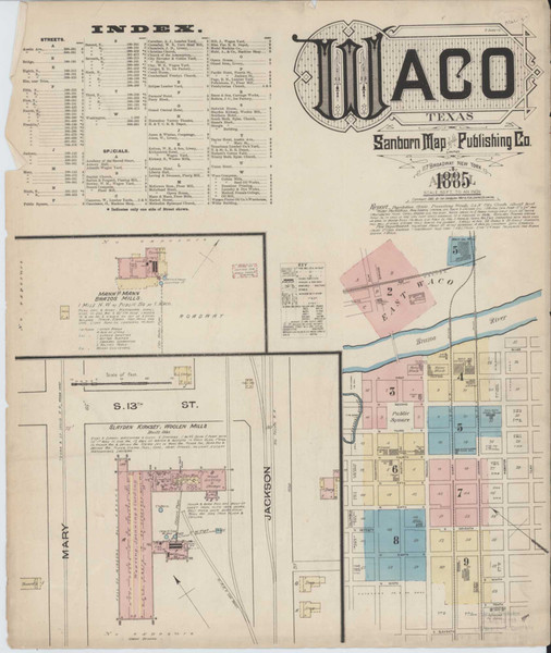 Waco Texas 1885 - Fire Insurance Index - Old Map Reprint Waco Texas 1885 - Fire Insurance Index - Old Map Reprint
