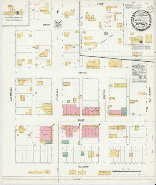 Whitney Texas 1900 - Fire Insurance Index - Old Map Reprint Whitney Texas 1900 - Fire Insurance Index - Old Map Reprint
