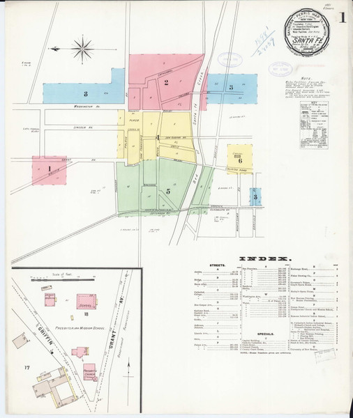 Santa Fe, New Mexico Fire Insurance 1898 Sheet 1 - Old Town Map Reprint Wild West