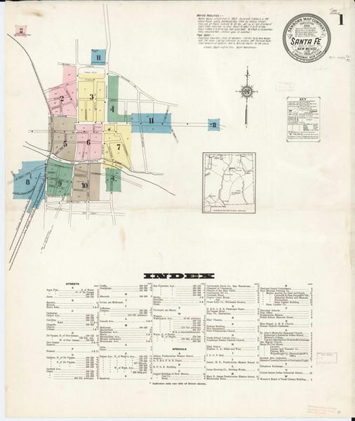 Santa Fe, New Mexico Fire Insurance 1913 Sheet 1 - Old Town Map Reprint Wild West