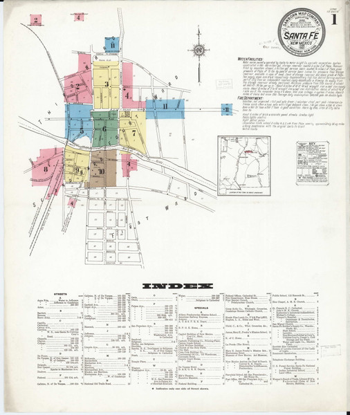 Santa Fe, New Mexico Fire Insurance 1921 Sheet 1 - Old Town Map Reprint Wild West
