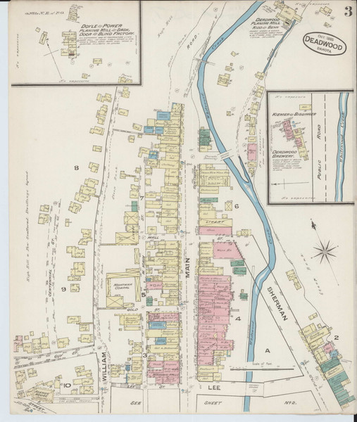 Deadwood, South Dakota Fire Insurance 1885 Sheet 3 - Old Town Map Reprint Wild West