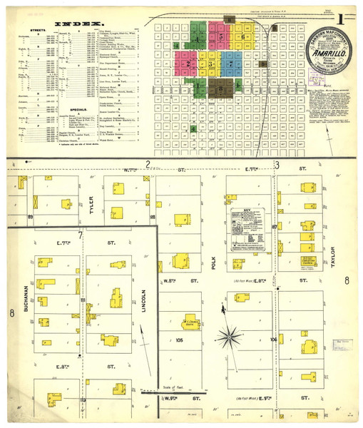 Amarillo, Texas Fire Insurance 1904 Sheet 1 - Old Town Map Reprint Wild West