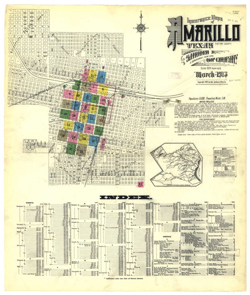 Amarillo, Texas Fire Insurance 1913 Sheet 1 - Old Town Map Reprint Wild West