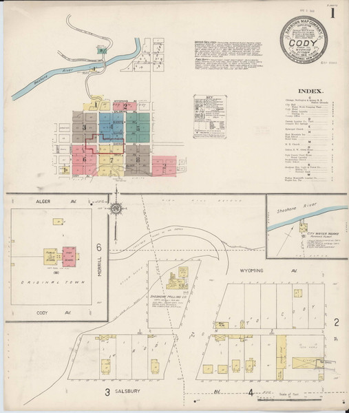Cody, Wyoming Fire Insurance 1912 Sheet 1 - Old Town Map Reprint Wild West