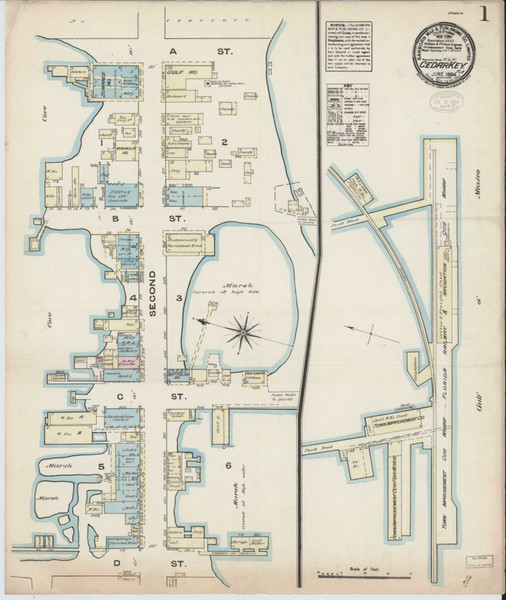 Cedar Key Florida 1884 - Fire Insurance Index - Old Map Reprint