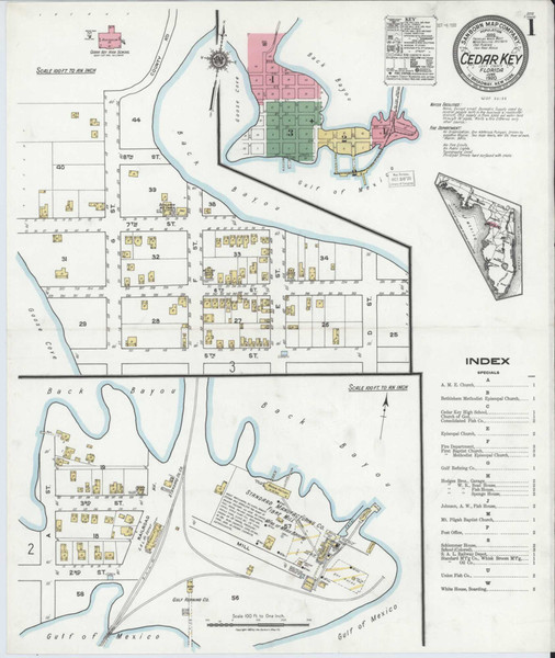 Cedar Key Florida 1920 - Fire Insurance Index - Old Map Reprint