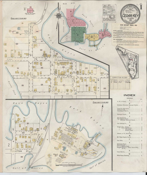 Cedar Key Florida 1933 - Fire Insurance Index - Old Map Reprint