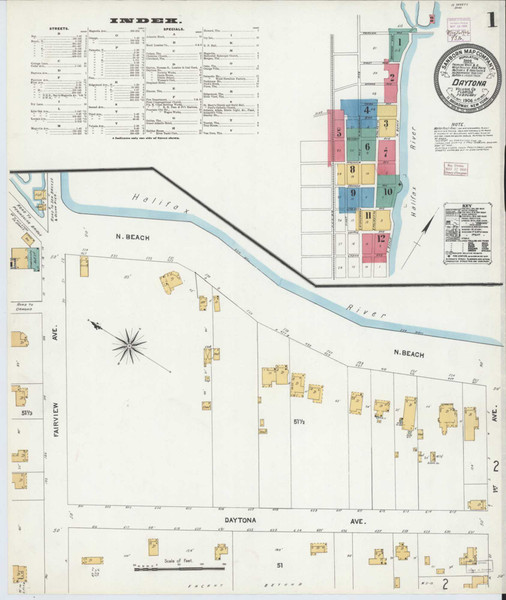 Daytona Florida 1906 - Fire Insurance Index - Old Map Reprint