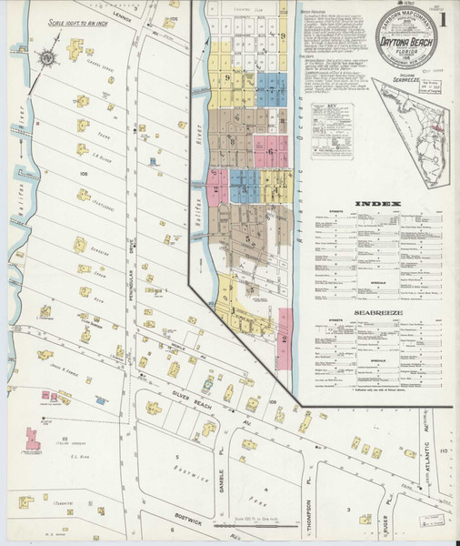 Daytona Beach Florida 1916 - Fire Insurance Index - Old Map Reprint