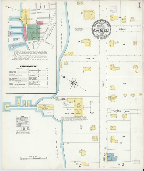 Fort Myers Florida 1908 - Fire Insurance Index - Old Map Reprint