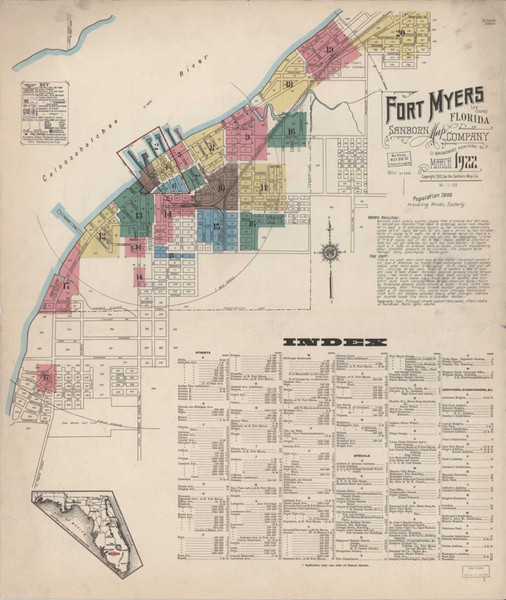 Fort Myers Florida 1922 - Fire Insurance Index - Old Map Reprint
