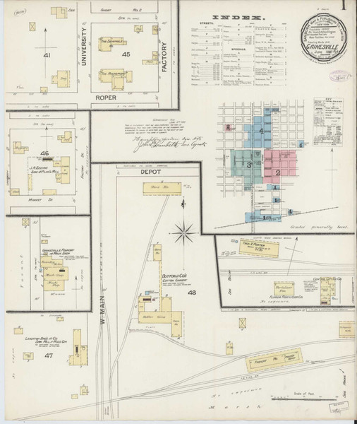 Gainesville Florida 1887 - Fire Insurance Index - Old Map Reprint