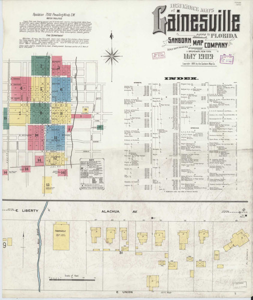 Gainesville Florida 1909 - Fire Insurance Index - Old Map Reprint