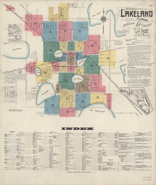 Lakeland Florida 1922 - Fire Insurance Index - Old Map Reprint