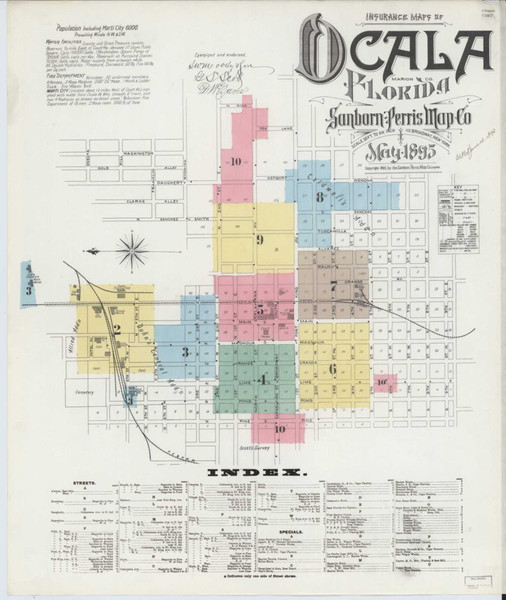 Ocala Florida 1895 - Fire Insurance Index - Old Map Reprint