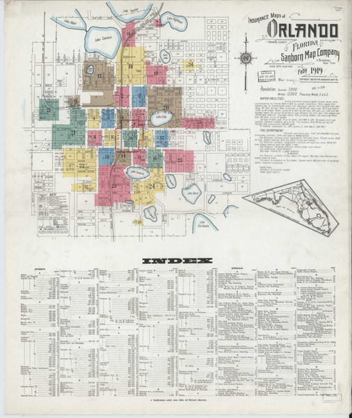Orlando Florida 1919 - Fire Insurance Index - Old Map Reprint