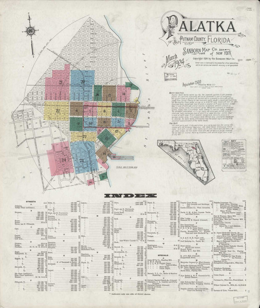 Palatka Florida 1924 - Fire Insurance Index - Old Map Reprint