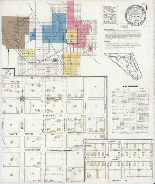 Perry Florida 1917 - Fire Insurance Index - Old Map Reprint