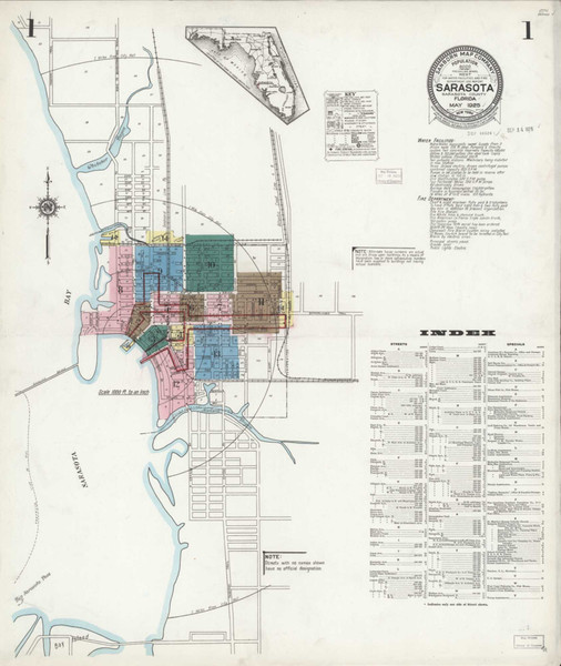 Sarasota Florida 1925 - Fire Insurance Index - Old Map Reprint