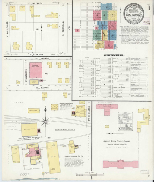 Tallahassee Florida 1909 - Fire Insurance Index - Old Map Reprint