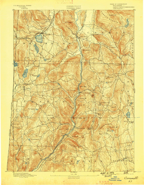 Cornwall, CT 1893 (1898) USGS Old Topo Map Reprint 15x15 CT Quad 330991