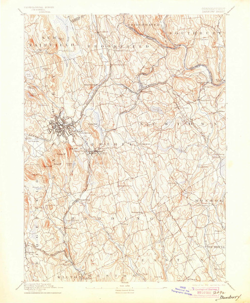 Danbury, CT 1892 (1904) USGS Old Topo Map Reprint 15x15 CT Quad 331003
