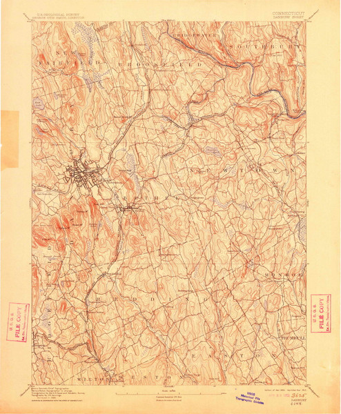 Danbury, CT 1892 (1912) USGS Old Topo Map Reprint 15x15 CT Quad 331005