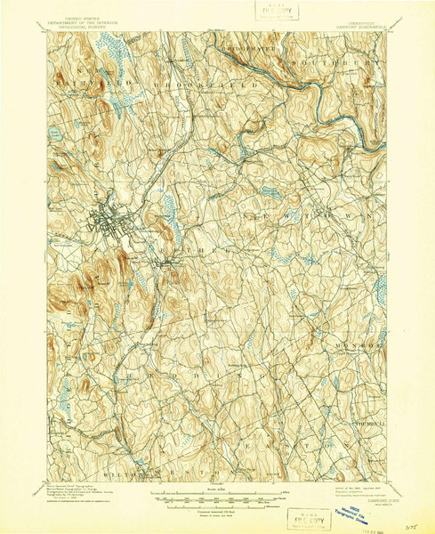 Danbury, CT 1892 (1945) USGS Old Topo Map Reprint 15x15 CT Quad 331012