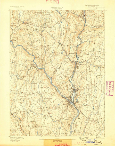 Derby, CT 1893 (1898) USGS Old Topo Map Reprint 15x15 CT Quad 331015