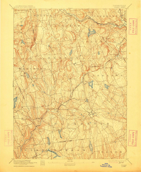 Gilead, CT 1892 (1912) USGS Old Topo Map Reprint 15x15 CT Quad 331028