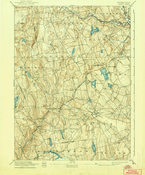 Gilead, CT 1892 (1942) USGS Old Topo Map Reprint 15x15 CT Quad 331031