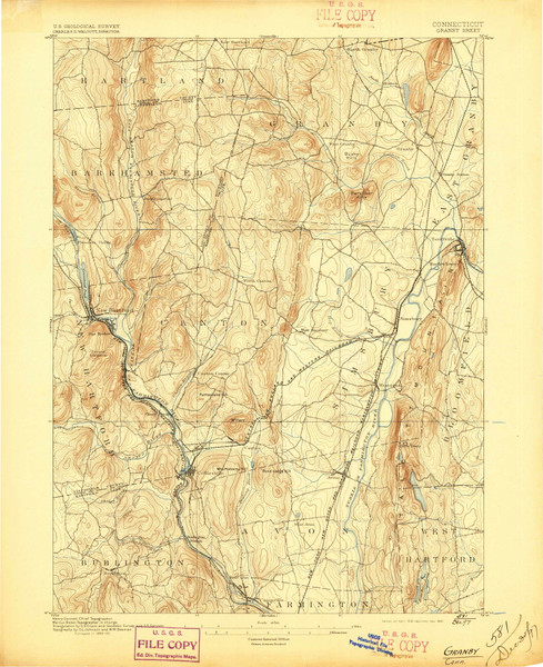 Granby, CT 1892 (1897) USGS Old Topo Map Reprint 15x15 CT Quad 331033