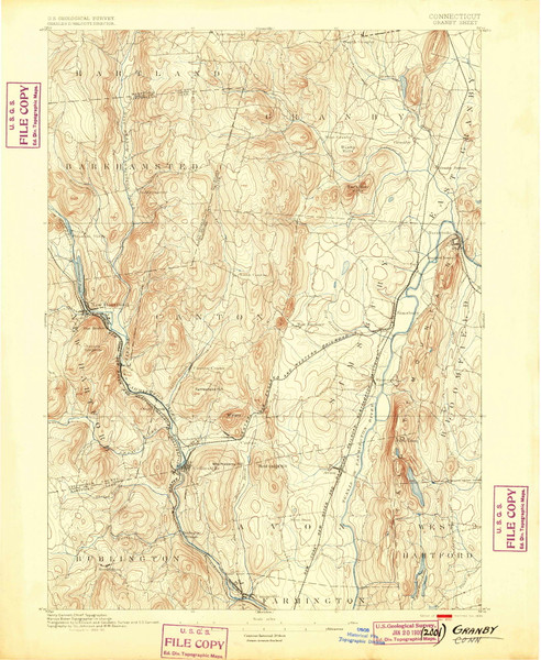 Granby, CT 1892 (1899) USGS Old Topo Map Reprint 15x15 CT Quad 331034