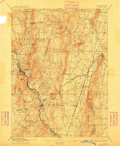 Granby, CT 1892 (1910) USGS Old Topo Map Reprint 15x15 CT Quad 331036