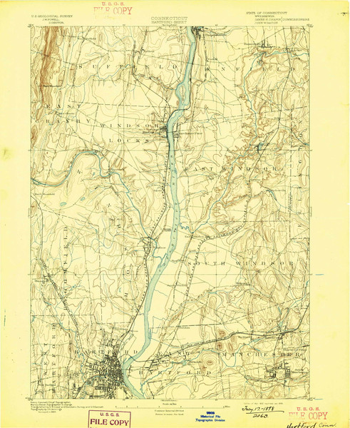 Hartford, CT 1892 (1898) USGS Old Topo Map Reprint 15x15 CT Quad 331049