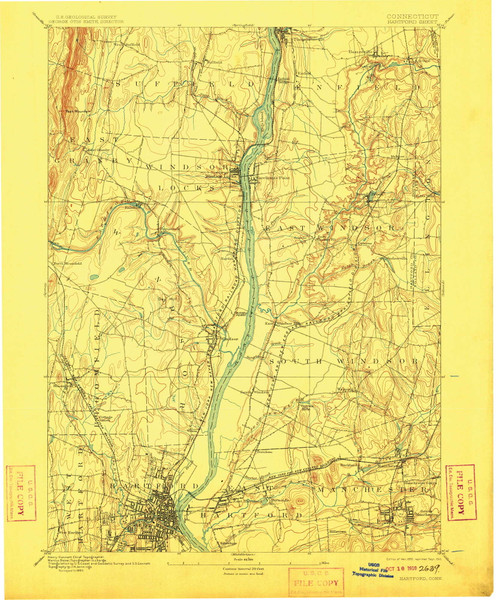 Hartford, CT 1892 (1910) USGS Old Topo Map Reprint 15x15 CT Quad 331052