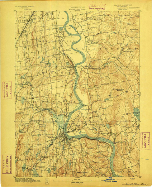 Middletown, CT 1893 (1893) USGS Old Topo Map Reprint 15x15 CT Quad 331067