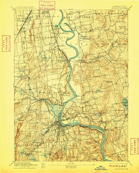 Middletown, CT 1893 (1910) USGS Old Topo Map Reprint 15x15 CT Quad 331070