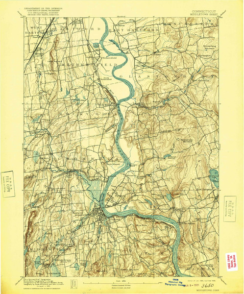 Middletown, CT 1893 (1920) USGS Old Topo Map Reprint 15x15 CT Quad 331072