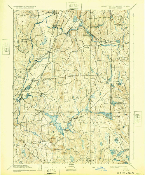 Moosup, CT 1893 (1932) USGS Old Topo Map Reprint 15x15 CT Quad 331084