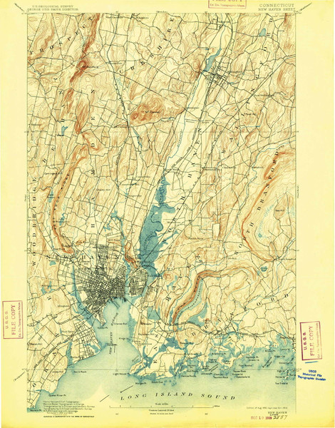 New Haven, CT 1892 (1909) USGS Old Topo Map Reprint 15x15 CT Quad 331091