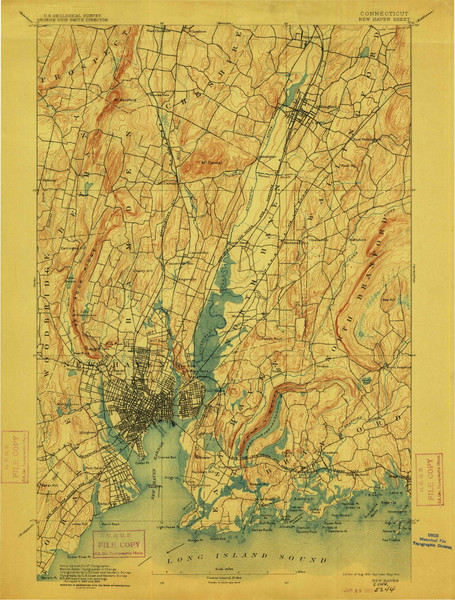 New Haven, CT 1892 (1912) USGS Old Topo Map Reprint 15x15 CT Quad 331092