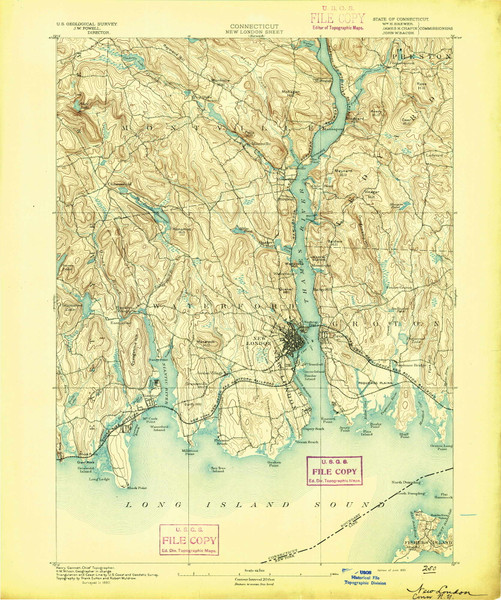 New London, CT 1893 (1893) USGS Old Topo Map Reprint 15x15 CT Quad 331101