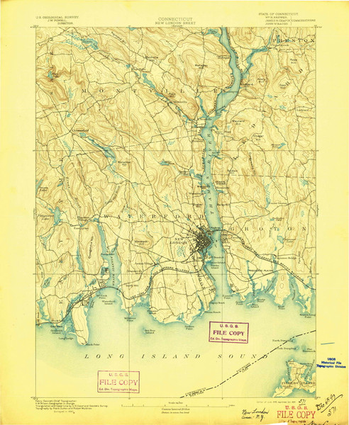 New London, CT 1893 (1897) USGS Old Topo Map Reprint 15x15 CT Quad 331102