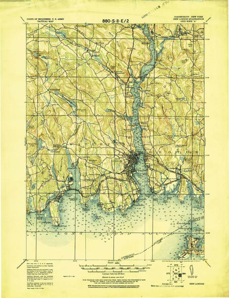 New London, CT 1921 (1921) USGS Old Topo Map Reprint 15x15 CT Quad 331108
