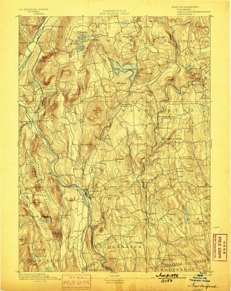 New Milford, CT 1893 (1898) USGS Old Topo Map Reprint 15x15 CT Quad 331114