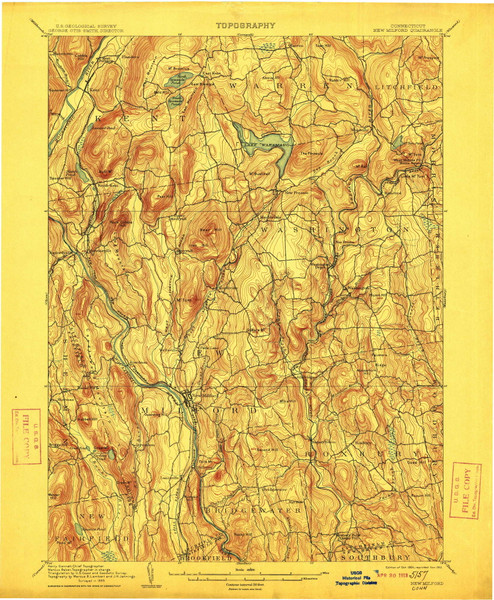 New Milford, CT 1904 (1912) USGS Old Topo Map Reprint 15x15 CT Quad 331117