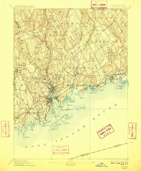 Norwalk, CT 1893 (1909) USGS Old Topo Map Reprint 15x15 CT Quad 331130